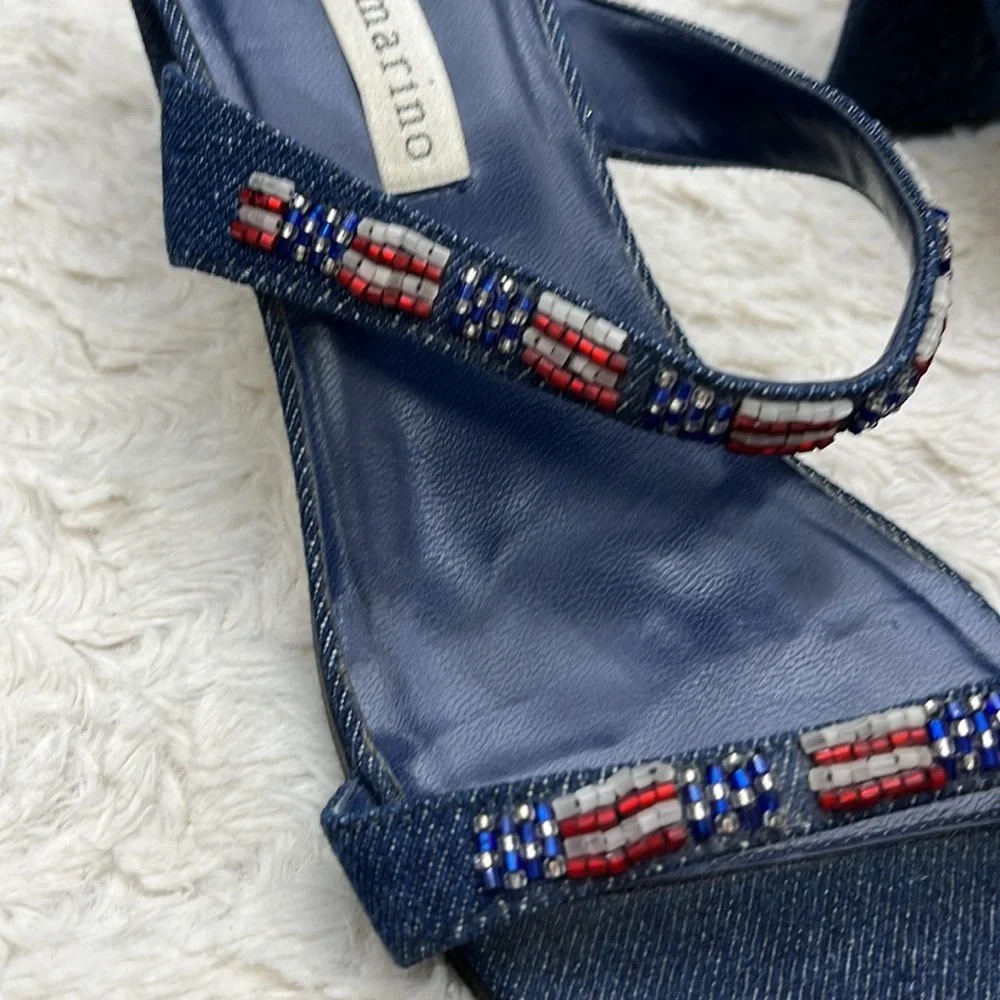 Y2K 90s Vintage American Flag Kitten Heel Sandals